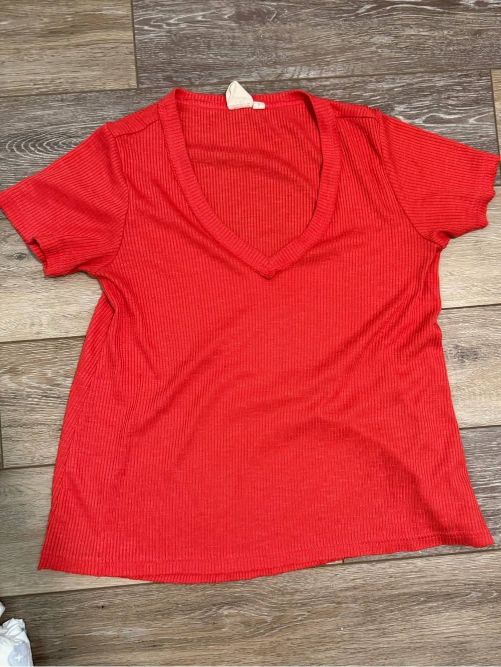 White Crow Bright Coral Ribbed Knit Top